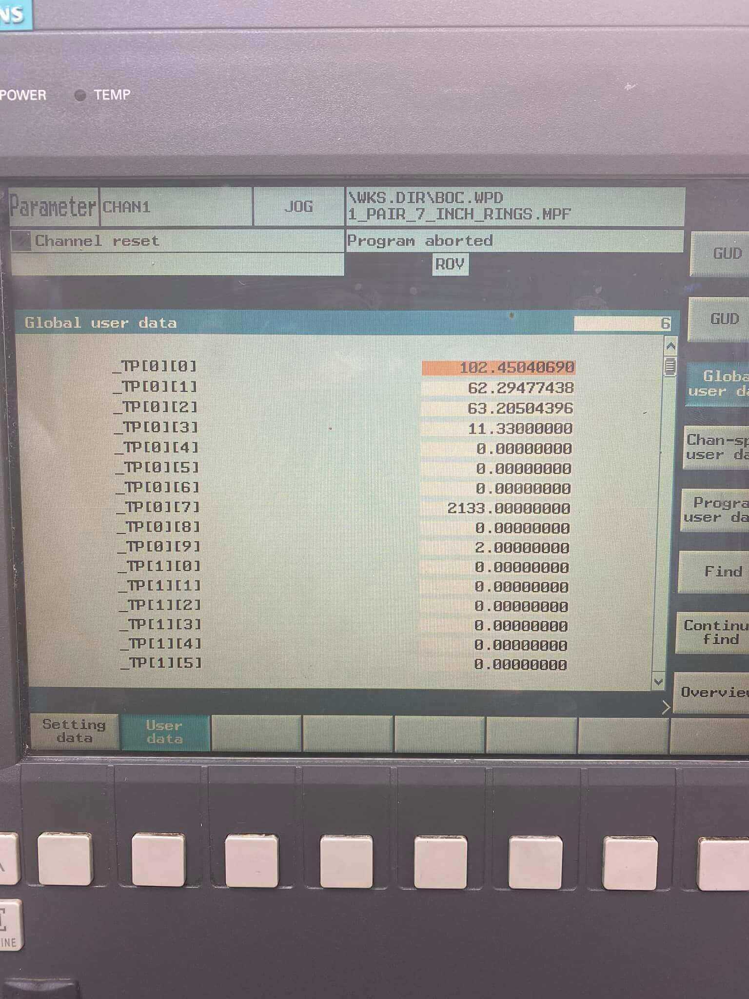 Tool Setter Calibration Screen